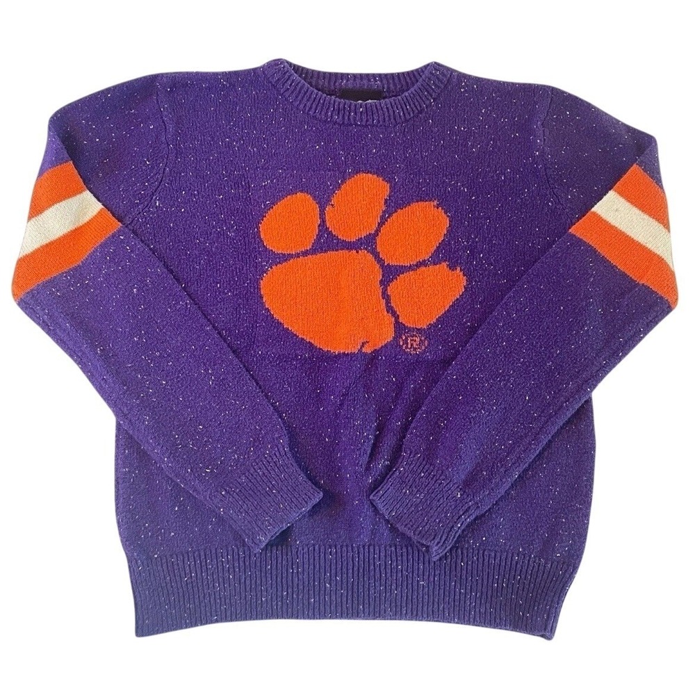 Gen2 Clemson Tigers Sweater Youth L 14/16 Purple Knit Paw Print NCAA Fan Gear‎